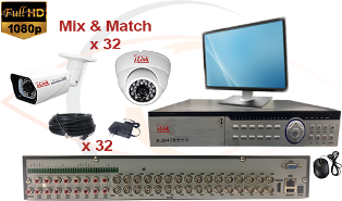 CCTV HD Security Camera System 5 -in-1 1080p Standalone 32 Port DVR w/ 1080p HD Coax Cameras, Cables, HDD & Monitor